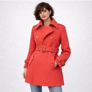 Women’s Red Double-Breasted Belted Wool Coat
